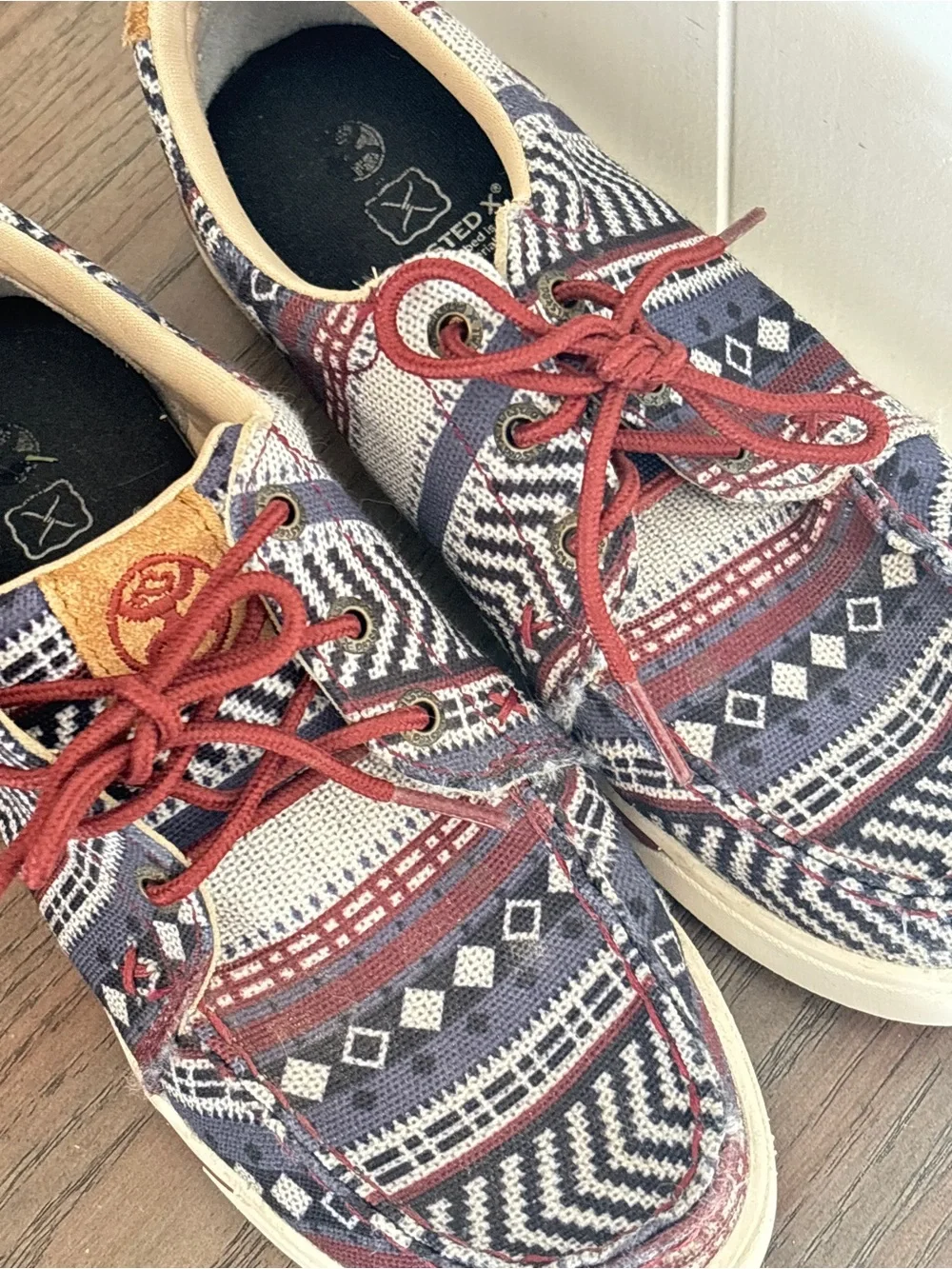 Twisted X Youth Casual Patterned Lace-Up Boat Shoes Size 3M Southwest Tribal